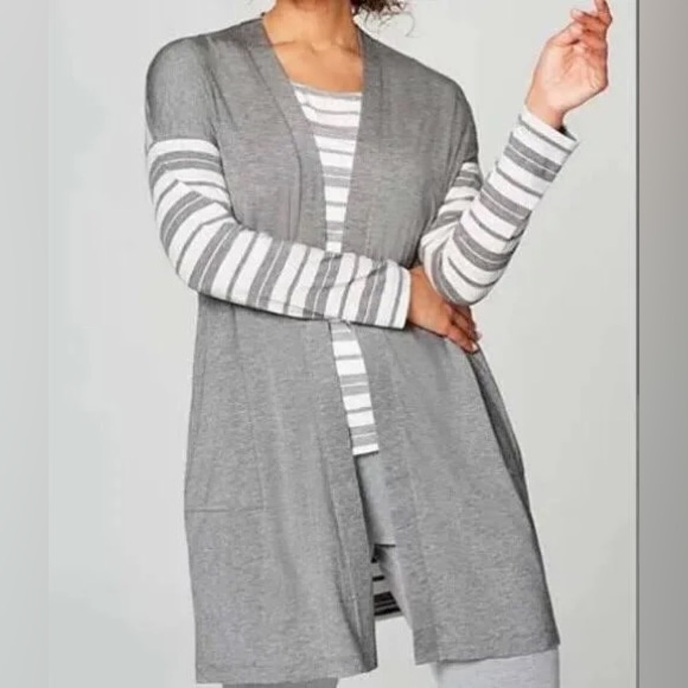 J. Jiill Pure Jill Getaway Striped Cardigan in Grey and White NWT XS